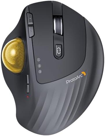 ProtoArc EM01 NL Wireless Trackball Mouse, Rechargeable Thumb Control, Gold by ProtoArc