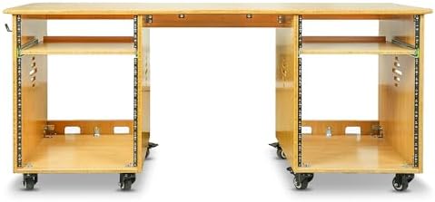 Sound Town Studio Desk Workstation with Dual 13U Side Rack Cabinets, Slide-Out Trays, Casters, for Recording Rooms and Home, Solid Carbonized Bamboo (SDRK-WS69CB) - Image 2