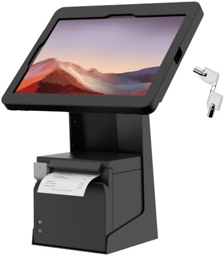 All-in-One Tablet POS Stand with Printer Compartment, All Metal Desktop Kiosk with Key Lock, 90° Flip Enclosure Compatible with iPad 10.9/11” - BSP101BA by Beelta