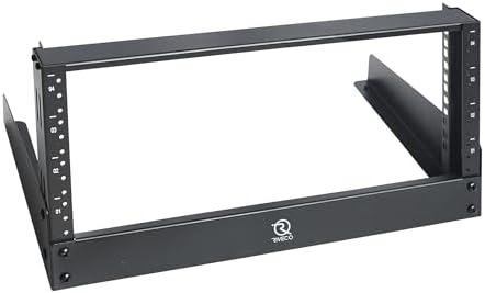 RIVECO 4u Tabletop Rack for Audio & Network, Desktop Rack Shelf Open Frame Sound Recording Shelf, Tappered Holes Black 2 Post by RIVECO