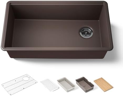 KOHLER Billings™ 32-1/2" Undermount Kitchen Sink, Single-Bowl, Workstation with Kitchen Sink Accessories, Neoroc, K-33710-PC-CM2, Matte Brown by Unknown
