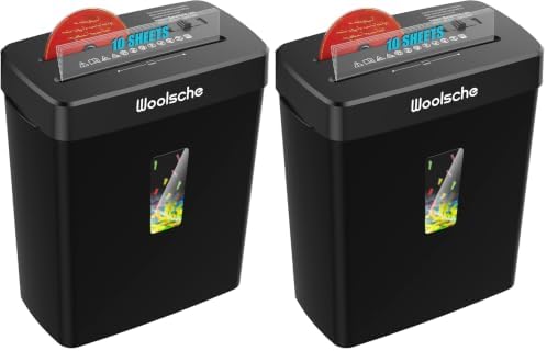 Woolsche Paper Shredder,10-Sheet Cross Cut with 3.43-Gallon Basket, P-4 Security Level,3-Mode Design - Shreds CD and Credit Card,Durable,Fast and Jam Proof for Home Office (ETL Certified) (Pack of 2) by Woolsche