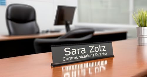 Personalized Desk Name Plates - Custom Office Wall or Desk Name Plates With Aluminum Holder With Two Lines of Laser Engraved Text, 2" x 8" - Image 4