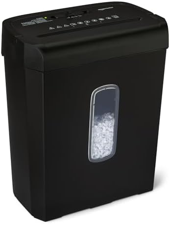 Amazon Basics 6-Sheet High Security Cross-Cut Paper and Credit Card Shredder, 3.7 Gallon, Shreds Staples, Auto Shut-Off, Compact Design for Home, Black by AmazonBasics