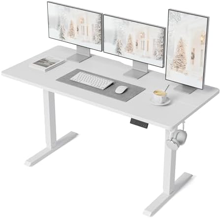 DESINO Standing Desk, 55 × 24 Inches Electric Height Adjustable, Sit and Stand Up, Computer Office Desk with Splice Board, White Frame/White TOP by DESINO