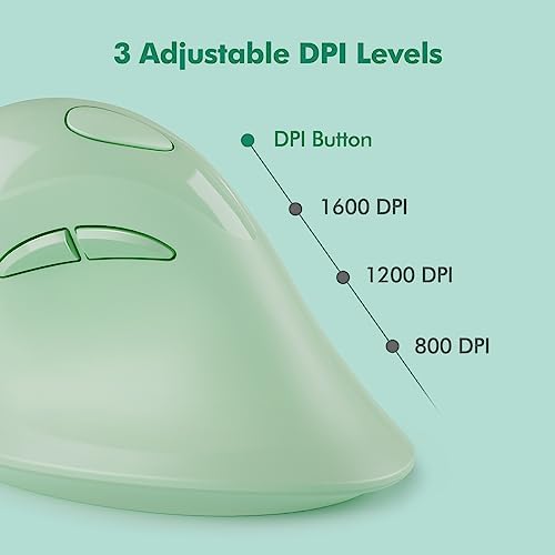 MicroPack Ergonomic Vertical Wireless Mouse, Silent Cordless Mouse with USB-A & Type-C Receiver, 800/1200/1600 DPI, 6 Buttons, Reduces Wrist Strain for Windows, Mac, PC & Laptop Green - Image 4