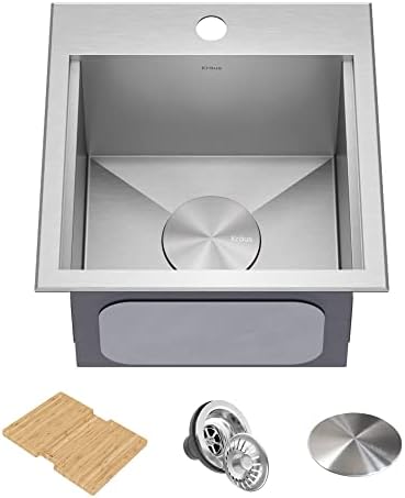 Kraus KWT321-15-316 Kore Outdoor Workstation Drop-In 16 Gauge Marine Grade T-316 Stainless Steel Square Single Bowl Kitchen Bar Sink with Accessories, 15 x 15 Inch by Unknown