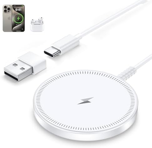 MagSafe Charger Magnetic Wireless iPhone Charge Compatible with iPhone 17 Pro Max Air 16 15 14 Pro Max Plus 13 12 Pro Max & AirPods 4 3 2 Pro - Charging Pad Dock for Travel Home Office by WirelessCharger
