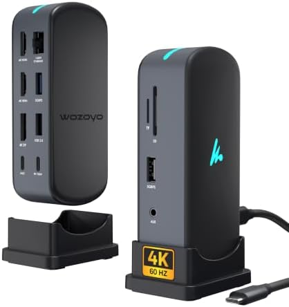 Type C 11 in 1 Wozoyo Docking Station, PD 100W, 2X4K@60Hz HDMI, 4K DisplayPort,2XUSB 5Gbps, 1 Gigabit Ethernet, SD/TF,AUX Port, Compatible Thunderbolt 4, macOS, Windows, Android & iOS by Wozoyo