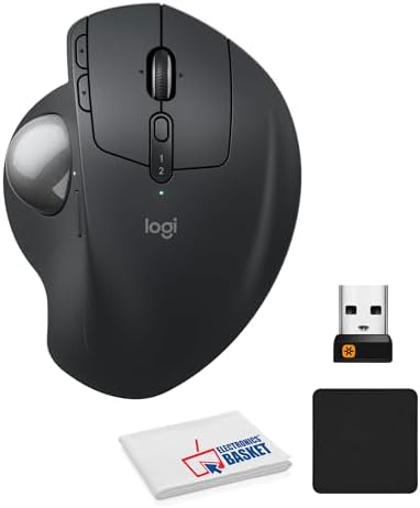 Logitech MX Ergo S Wireless Trackball Mouse, 2.4 dpi Laser Sensor, 6 Programmable Buttons, 4-Way Scroll Wheel for PC/MAC Bundle with Mouse Pad (Black) + Microfiber Cleaning Cloth by Unknown