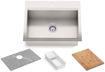 KOHLER 80086-1PC-NA Task™ 27" Top-/Undermount Workstation Stainless Steel Kitchen Sink, Includes Accessories, 1 Faucet Hole, Single Bowl Kitchen Sinks by Unknown