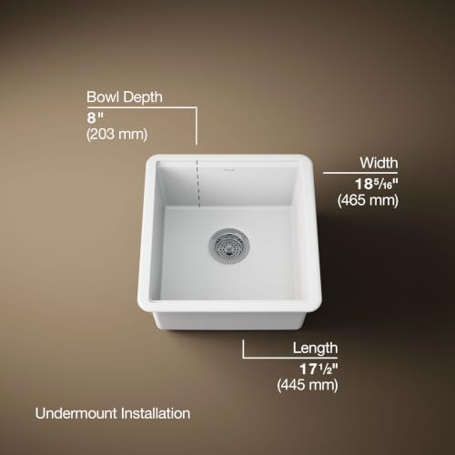 KOHLER Billings 18" Undermount Bar Sink, Single Bowl, Neoroc Composite, Matte Finish, Compact Prep Sink for Wet Bar or Kitchen Island, Matte White, K-33711-CM6 - Image 3