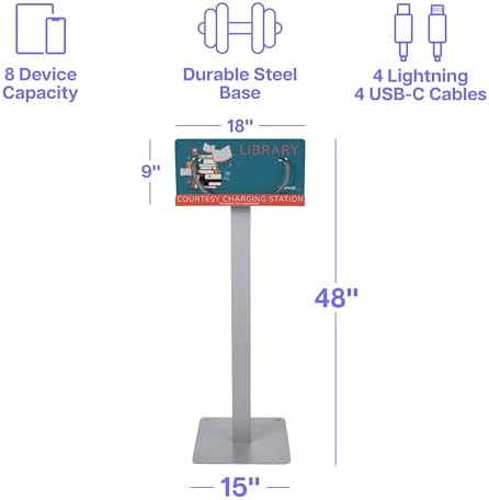 KwikBoost® Phone Charging Station Floor Stand, School Charging Kiosk with Lightning and USB-C Cables for Classrooms Libraries Campuses - Image 3