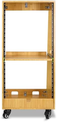 Sound Town DIY Solid Carbonized Bamboo Slanted 20U Studio Rack (12U Top + 8U Lower), with 2U Bottom Storage, Slide-Out Tray, Caster, For Recording Room, Home Studio (STBR-ST20T) - Image 2