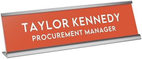 Custom Engraved Desk Plate | Personalized with your Name and Title | Perfect Decor for Office, Business, or Home | Multiple Font and Color Options | 2x8" or 2x10" (Orange w/White Letters, 2x10") by 904Custom