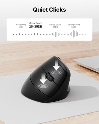 Ergonomic Mouse, USB+Bluetooth Dual Connection, Wireless Vertical Mouse for Reducing Wrist Pain, 1000/1600/2400 DPI, Ergo Mouse with Quiet Click for Windows Mac OS PC Computer Laptop, Black - Image 6