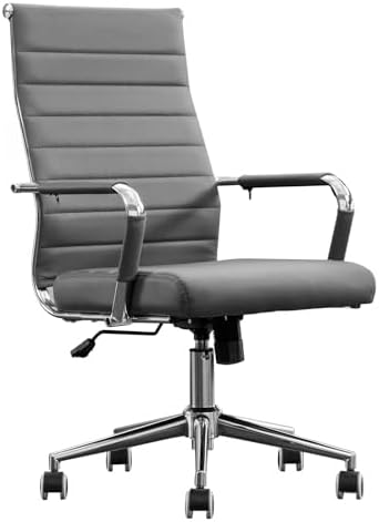 Office Desk Chair,Modern Leather Conference Room Chairs,High Back Ergonomic Home ofiice Chair,Adjustable Height Swivel Executive Computer Chair with Armrest and Padded Seat,Grey by BOWTHY