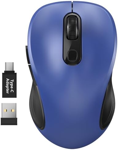 WisFox 2.4G Wireless Mouse for Laptop, Ergonomic Computer Mouse with USB Receiver and Type-C Adapter, 3 Adjustable Levels, 6 Button Cordless Wireless Mice for Windows Mac PC Notebook (Blue) by Bringyouqualityproducts