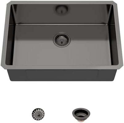 Mocoloo 26 Inch Gunmetal Black Undermount Kitchen Sink - 26" x 18" T304 Stainless Steel Handmade Single Bowl Round Corner Under Counter 9" Deep Basin by MocolooHome