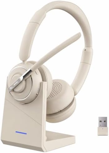 PrancyBt Wireless Headset with Noise Cancelling Microphone, Bluetooth Headset with Mic for Work, Wireless Headphones with Mute & USB Dongle for Work from Home/PC/Computer/Call Center (White) by PrancyBt