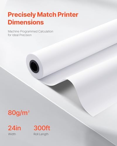 VEVOR Wide Format Paper, 24 in x 300 ft Plotter Roll, 2 Rolls CAD Bond Rolls with 2 in Core, 20 LB Bond Paper Rolls, Ideal for CAD Drawings, Engineering Plans, GIS Maps, and Architectural Designs - Image 3