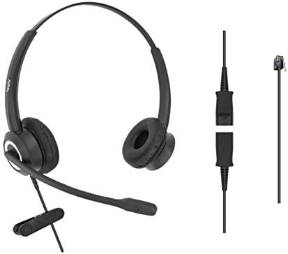 RJ9 Office Headset HD Voice for MITEL Nortel Meridian Polycom NEC ShoreTel Xblue Phones, Plus 3.5mm Adapter (Binaural) by dailyheadset