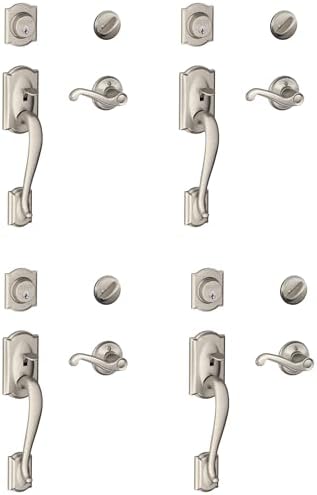 Schlage Camelot Single Cylinder Handleset and Right Hand Flair Lever, Satin Nickel (F60 CAM 619 FLA RH) (Pack of 4) by Unknown