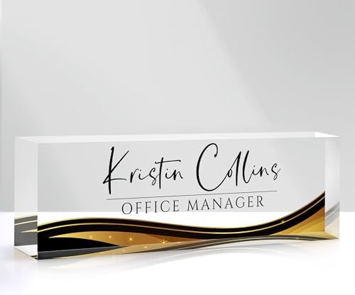 Custom Name Plate for Desk, Personalized Desk Name Plate on Clear Acrylic Glass, Appreciation Gifts for Teacher Employee Boss Coworkers Nurse, Office Desk Accessories for Women Men (Sable) by DOCRAGI