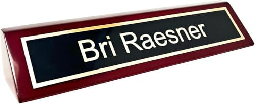 Personalized Desk Name Plate with Business Card Holder Slot, Metal Engraved (Rosewood w/No Card Holder) by GriffcoSupply