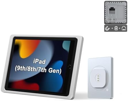 Magnetic Wall Mount with Charging Case A7 for iPad (9th / 8th / 7th Generation) 10.2-Inch. PoE and DC up to 18W Quick Charge, Strong Magnets, 360 Rotation by EMONITA