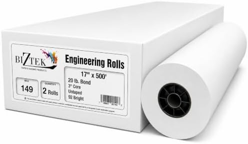 Wide Format Paper 17" x 500' Bond Engineering 20lb | 92 Bright | 4 Rolls | 3" Core by BIZTEK