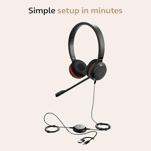 Jabra Evolve 20 SE Wired Dual-Ear Headset with Microphone for Work, USB-A and USB-C Wired Headphones, Works with Online Meeting Platforms, On-Ear Comfort, Connects to Laptops, iPhone & Android Devices - Image 5