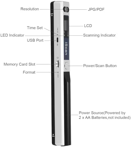 Portable Document Scanner - 900DPI Handheld Portable Scanner Image Scanner Scanning Wand A4 Colour Photo Mobile Scanner Handy Scan, JPG/PDF Format, with 16G SD Card (Silver) - Image 2