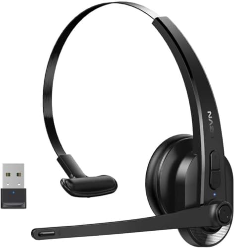 Wireless Headset with Mic for Work, Bluetooth Headset with Microphone AI Noise Cancelling & Mute Button, Lightweight Comfortable Computer Headset with Microphone for PC/Office/Call Center/ Teams/Zoom by LEVN