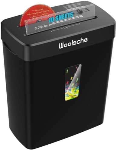 Woolsche Paper Shredder for Home Office,10-Sheet Cross Cut,3.43 Gal Basket by Woolsche