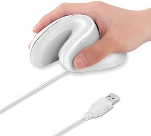 HXMJ-Vertical Mouse Wired,USB Ergonomic Optical Mice,Silent Click,Right Handed-White by KeyboardandMouse