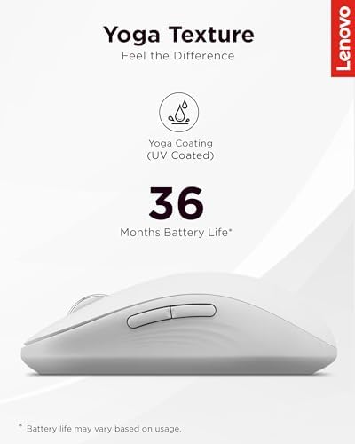 Lenovo Yoga Bluetooth Silent Mouse, 3 Level DPI Adjustment, 36 Month Battery Life, Bluetooth 5.3, 3 Device Paring, Whisper Quiet, Programmable Buttons, Smooth Finish, Seashell - Image 5