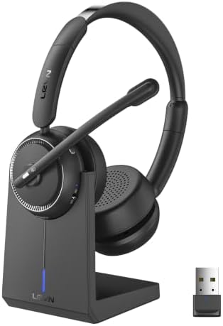 Wireless Headset with Mic for Work, Bluetooth Headset with Microphone AI Noise Cancelling & Mute Button, Wireless Headphones with Mic for Work/Home/Office/Call Center/PC/Laptop/Computer/Teams/Zoom by LEVN