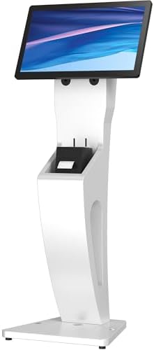 Sleek Floor Stand Kiosk for Monitors – CTA Sleek Floor Kiosk Stand with Printer Slot for Monitors 15" to 32" up to 60lbs - for Check-in Stations & POS Stations & More - White (ADD-LDSLEEKW) by CTADigital
