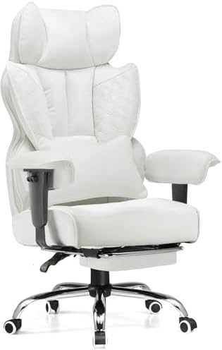 GTPLAYER Big and Tall Gaming Chair 400lbs Heavy Duty Office Chair with Foot Rest & Ergonomic Pocket Spring Lumbar Support, High Back 3D Saddle Shaped Cushion for Back Pain Relief, White by GTPLAYER