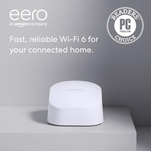 Amazon eero 6 mesh wifi router - Supports internet plans up to 900 Mbps, Coverage up to 1,500 sq. ft., Connect 75+ devices, 1-pack by Unknown