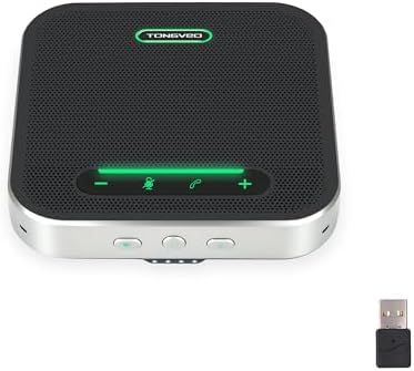 TONGVEO Bluetooth Conference Speaker with Microphone, AI Noise Cancelling USB/Wireless Speakerphone for PC, 4 Mics 360° Voice Pickup, 24H for Zoom, Teams, Home Office Meeting Room by TONGVEO