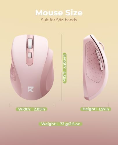 Redragon Wireless Mouse for Laptop, Bluetooth Mouse (BT5.0/3.0&2.4G) with 5 Level 4000DPI, Silent Cordless Computer Mice 6 Buttons,18 Months Battery,Compatible with PC, Laptop, Desktop-Pink - Image 6