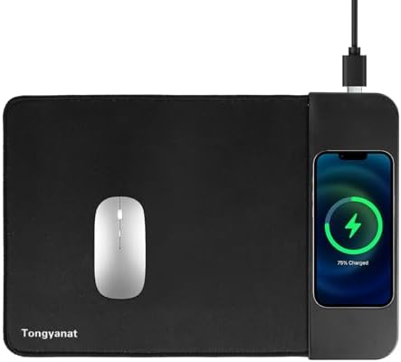 15W Wireless Charging Mouse Pad, 2 in 1 Desk Pad with Non-Slip Rubber Base, Fast Qi Wireless Charger for iPhone/Computers/Home Charging Devices, 12.8 * 8.5in Mouse Pad - Black by Tongyanat