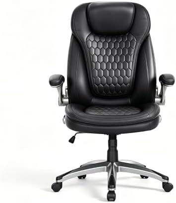Office Chair Ergonomic Desk Chair-Executive Office Chair, High Back Computer Chair Flip-up Arms, Strong Metal Base, Swivel Rolling Leather Chair for Adult Work/Study-Black, 300lbs by COLAMYHOME