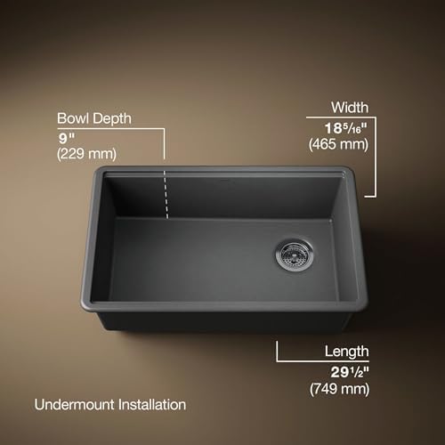 Kohler 33712-CM7 Billings® 29" undermount single-bowl kitchen sink, Matte Graphite - Image 3