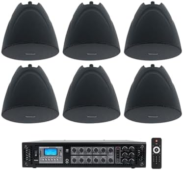 Rockville RCS180-6 70V Commercial Amp Bundle with 6 PEN-525T Black Speakers by Rockville