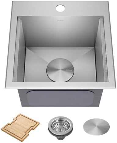 KRAUS Kore 15-Inch Drop In/Top Mount Workstation 16 Gauge Single Bowl Stainless Steel Bar Kitchen Sinks with Accessories by Unknown