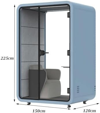 Quiet Meeting Pod with Acoustic Panels, Mobile Office Pod Booth, Built-in Ventilation System, Mobile Focus Room with Wheel&LED Lighting for Private Phone Calling(Blue,150cm) - Image 2