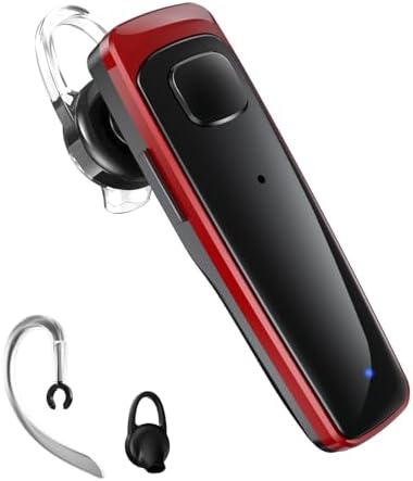 Bluetooth Headset,V5.3 Bluetooth Earpiece Wireless Handsfree Driving Headsets with Noise Canceling Mic,16Hrs Play Time Business Eabuds for iPhone Samsung Android Cell Phone Tablets Office(Red) by HIHINIU